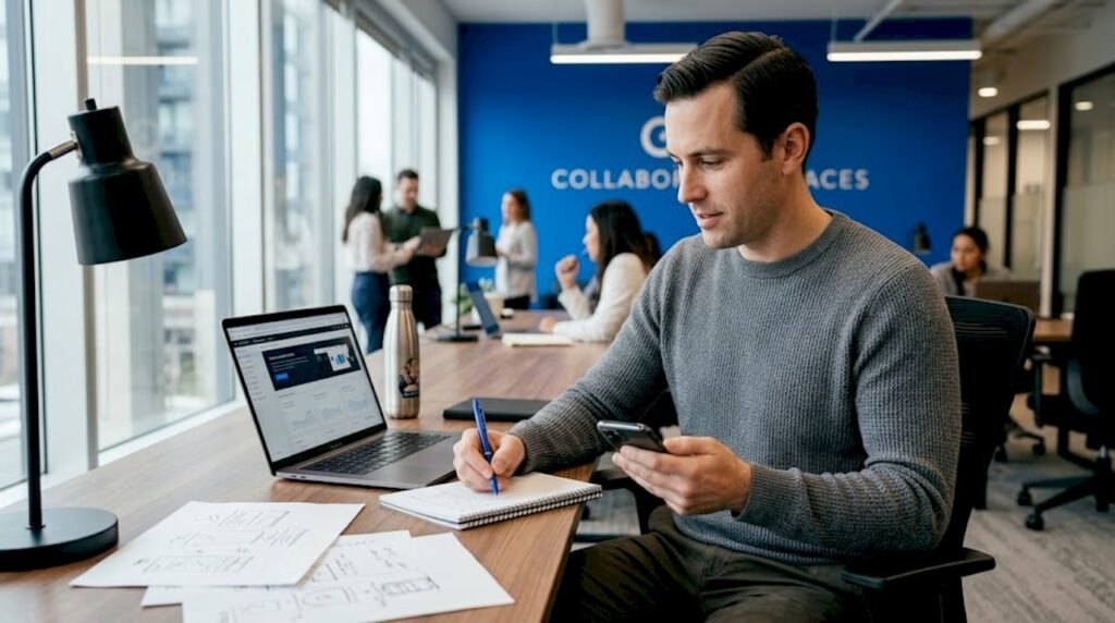 Marketer analyzing mobile SEO on smartphone