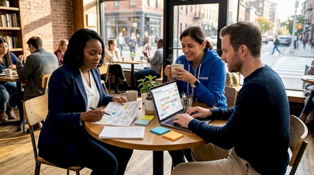 Business team collaborating on content strategy
