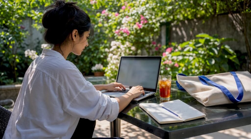 Entrepreneur using Reddit marketing on laptop