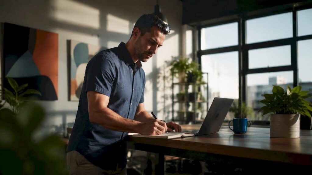Professional at home office working on branded mentions analysis