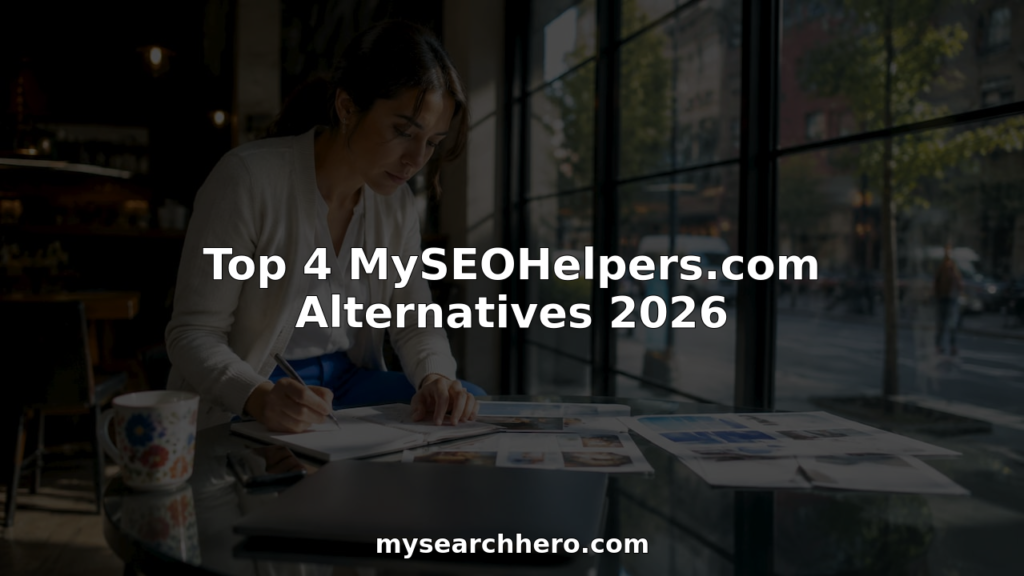 Businesswoman analyzing MySEOHelpers alternatives at table