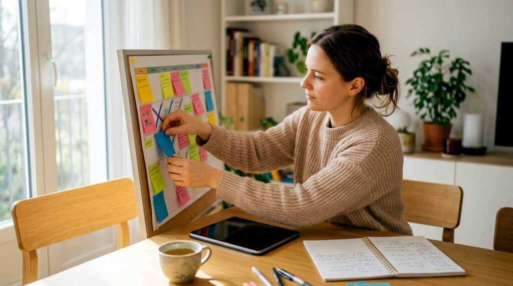 Small business owner planning content calendar