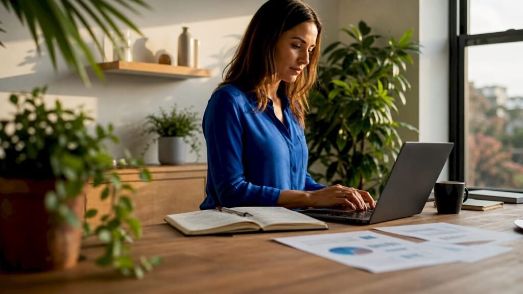 Woman working on automated marketing software