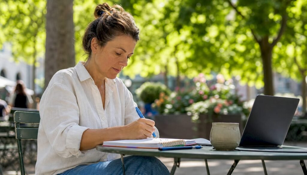 Local business owner planning content ideas