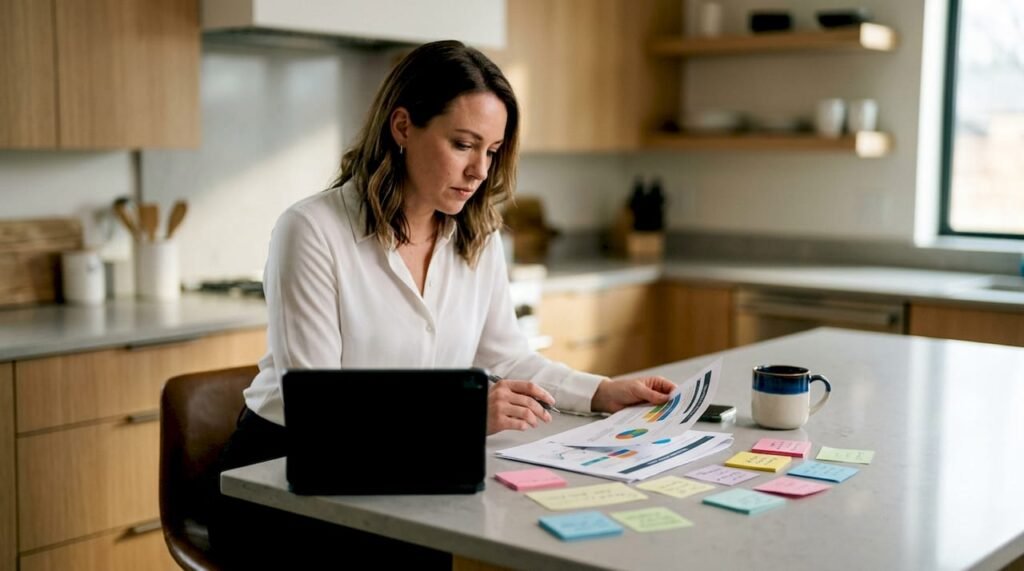 Small business owner reviewing marketing plans