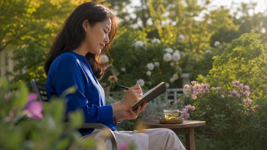 Woman planning SEO forecast at home desk