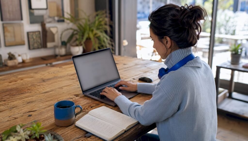 Woman using personalized search on computer