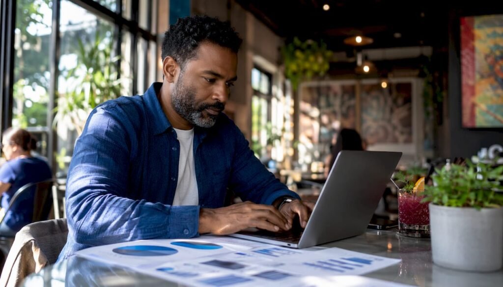 Man optimizing local SEO on laptop