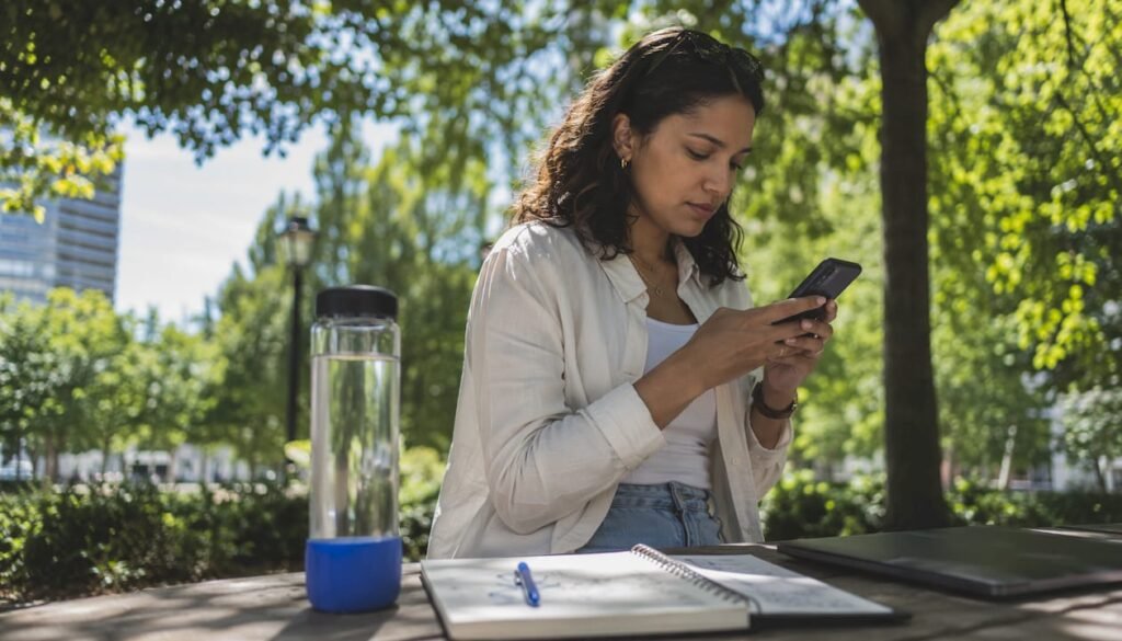 Marketing professional reviewing user generated content on phone