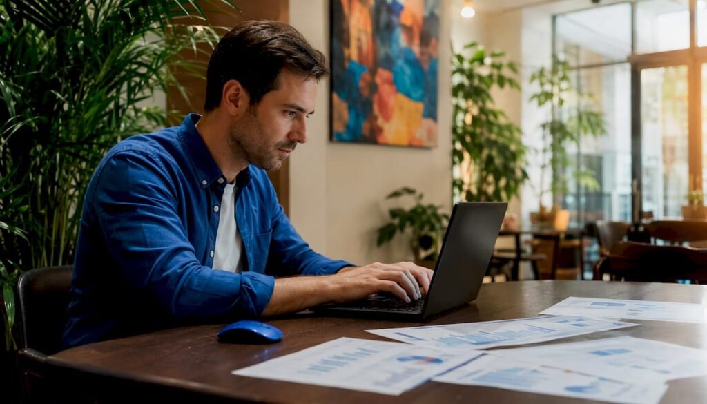 Marketing analyst typing branded search queries