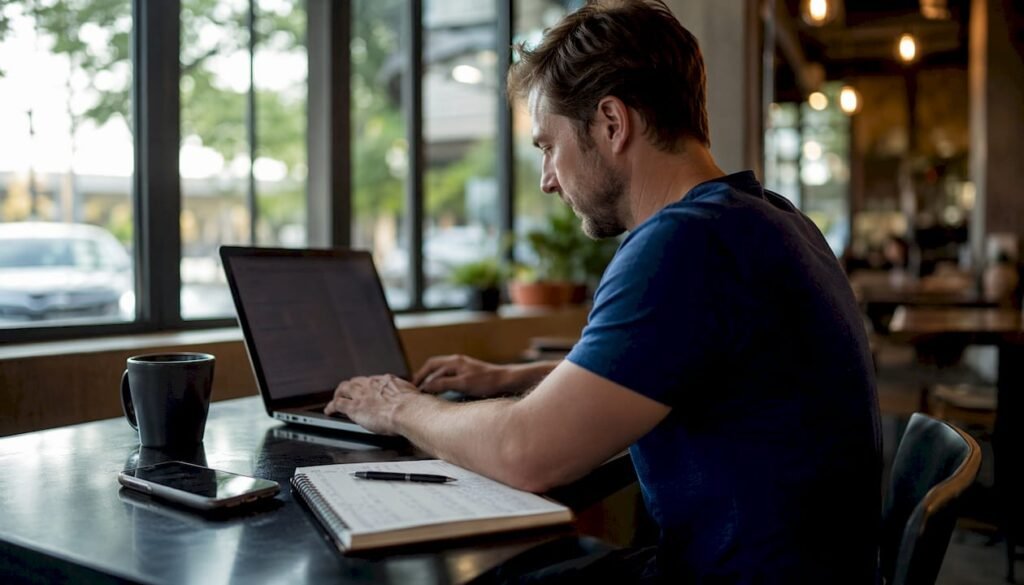 Local business owner preparing media outreach emails