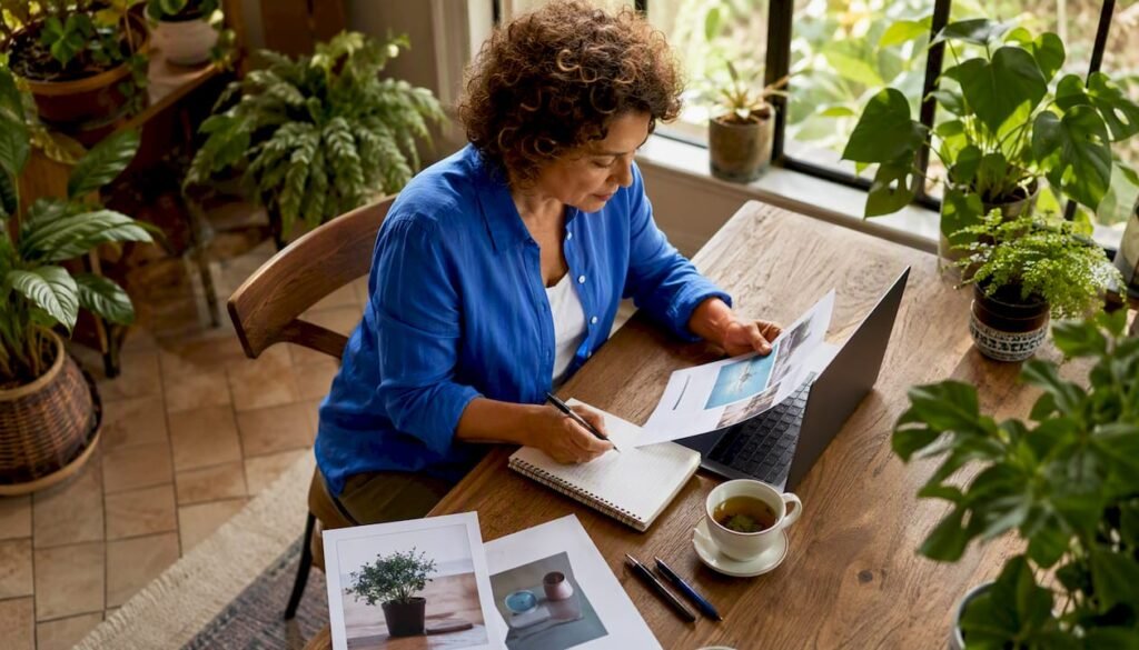 Local business owner reviewing content strategy