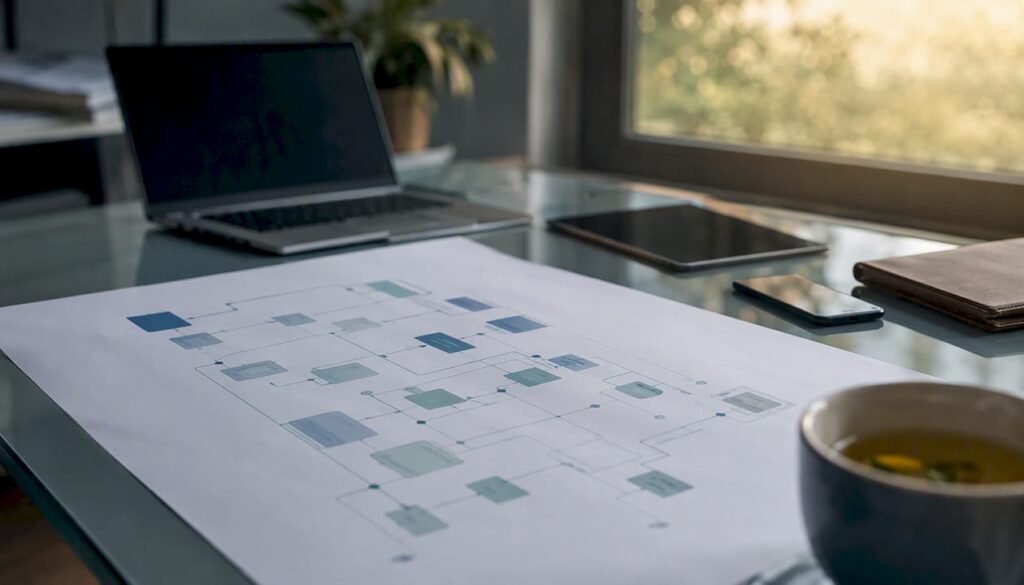 Website architecture diagram on desk