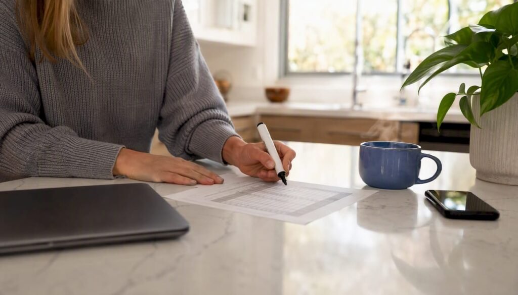 Hands marking SEO audit checklist