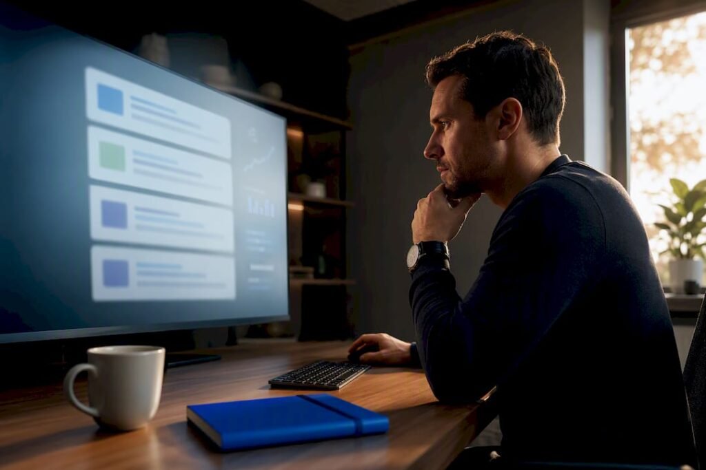 Analyst reviewing search click performance