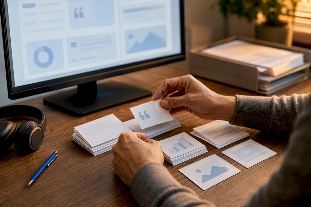 Strategist sorting extracted content assets