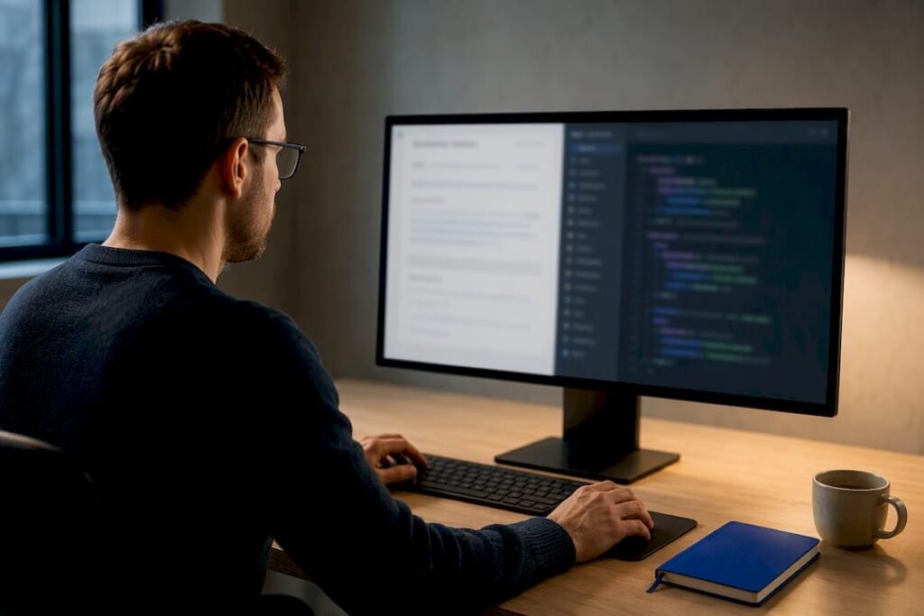 Editor reviewing FAQ schema on monitor