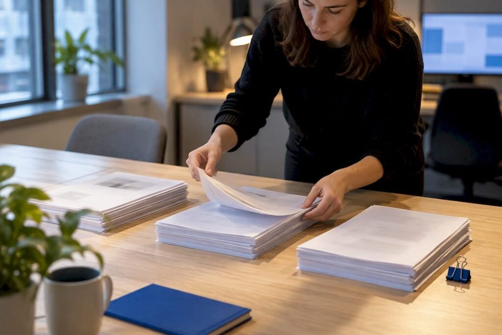 Content assets moving through publishing stages